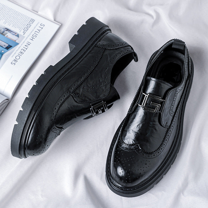 Men's Black Leather Formal Shoes, Slip-On, Wedding