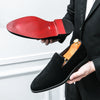 Men's Red Leather Loafers, Pointed Toe, British Style