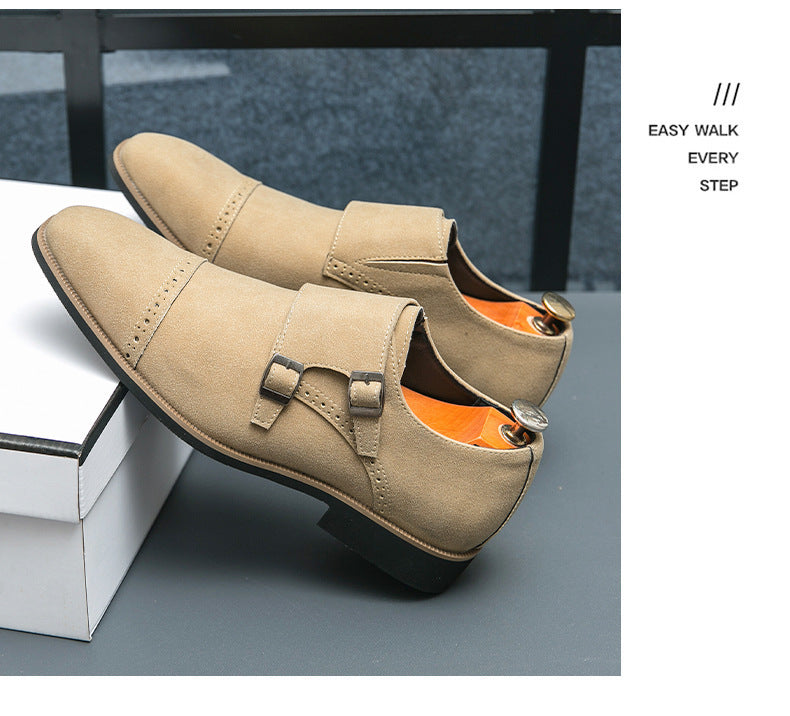 2026exportpure color business monk shoes men's british fashion pointed toe office leather shoes form 7
