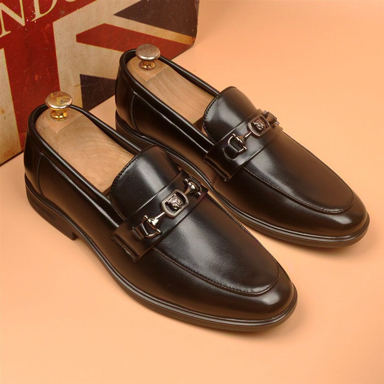 2026 new men's business casual shoes pointed toe leather loafers british style wedding shoes soft 9