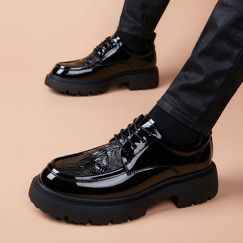 Men's Black Leather Formal Shoes, Business, Breathable, Style 0167
