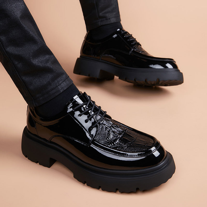 Thick sole leather shoes for men, breathable british style business new arrival black 3