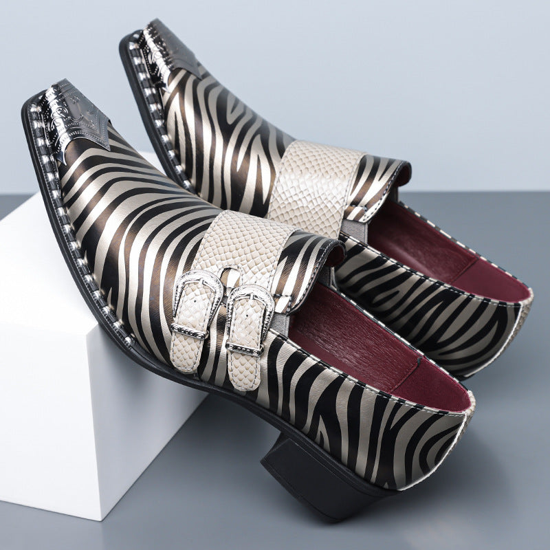 Amazon's best-selling cross-border zebra pattern iron toe double buckle leather shoes men's business 8