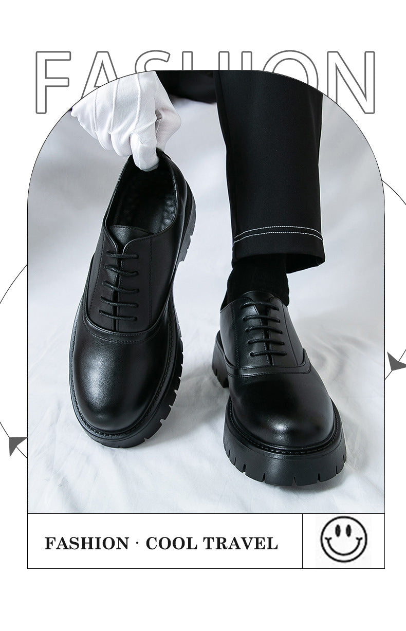 Summer leather shoes for men, chunky sole, british style, business formal, casual slip-ons, trendy 6