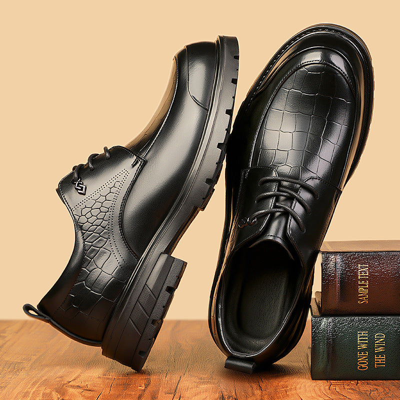 spring new men's business casual leather shoes - versatile lace-up round toe british style 3