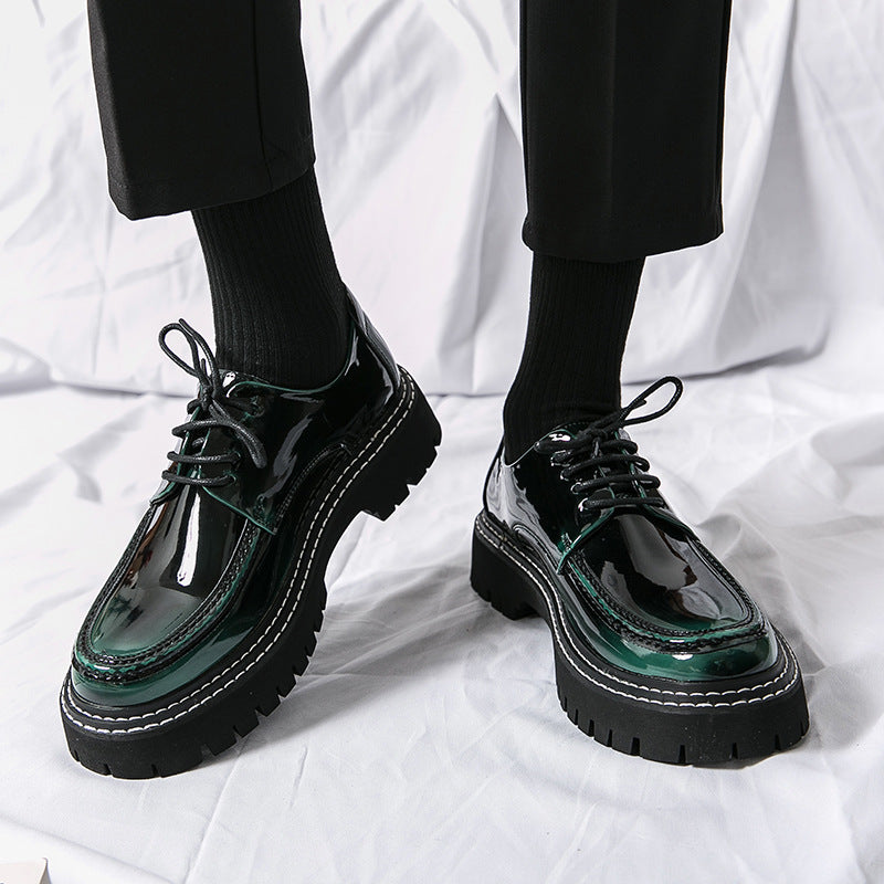 Cross-border mencasual glossy leather shoes men's round toe british patent leather men's shoes busin 4