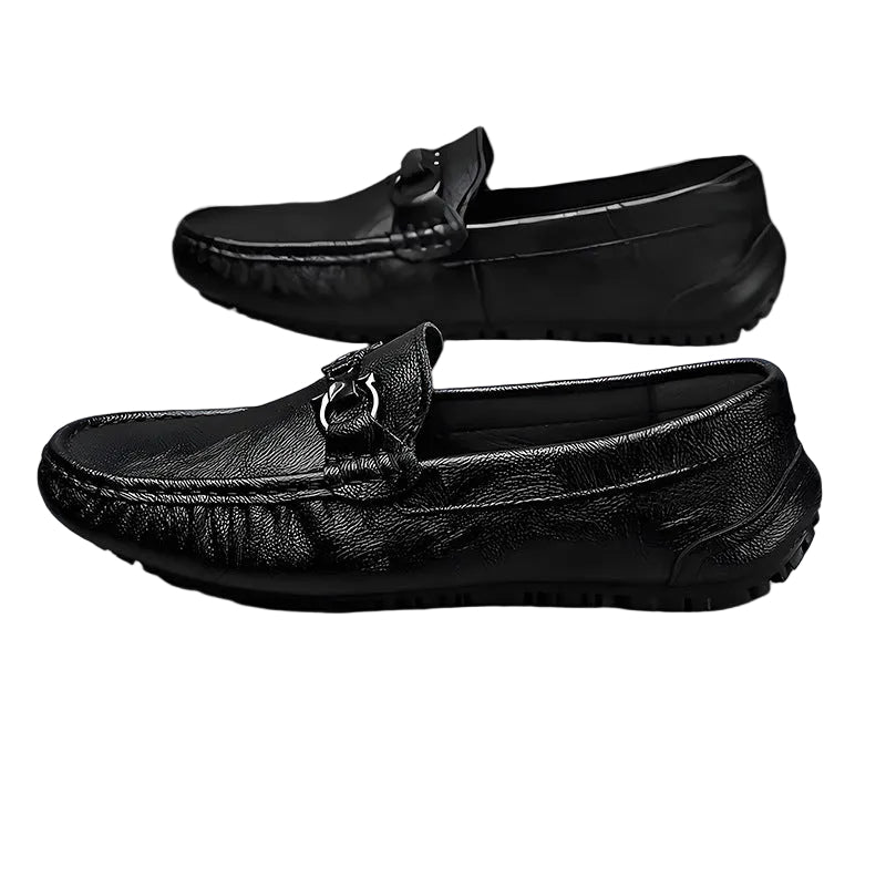 Men's Black Cowhide Business Casual Loafers