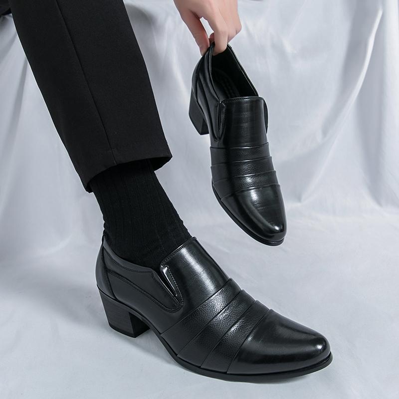 2026 spring new fashion men's business formal leather shoes pointed toe slip-on casual shoes height 3