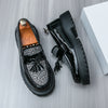Cross-border new arrivalmencasualfashionlow anklethick soleleather shoesk-stylecontrast colortasselp