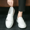 Men's White Leather Loafers, Slip-On, Breathable