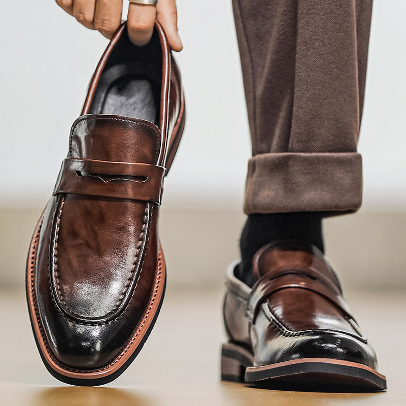 Cross-border new arrival leather shoes for men 2026 british style slip-on round toe casual loafers 2