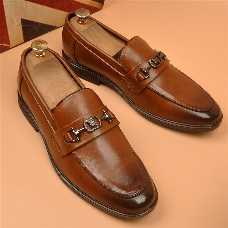 2026 new men's business casual shoes pointed toe leather loafers british style wedding shoes soft 17