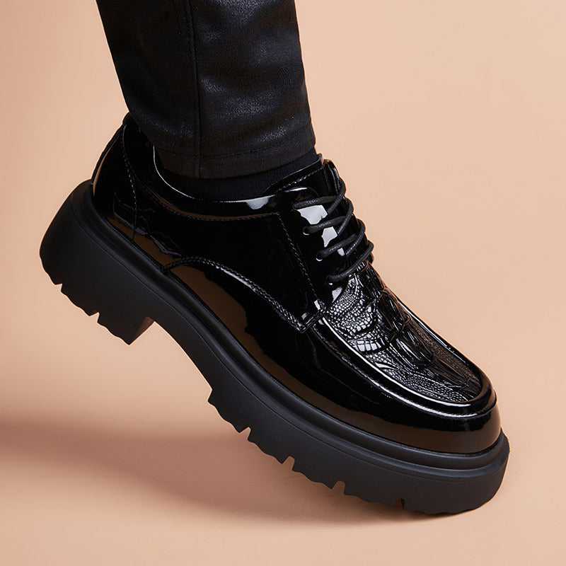 Thick sole leather shoes for men, breathable british style business new arrival black 4