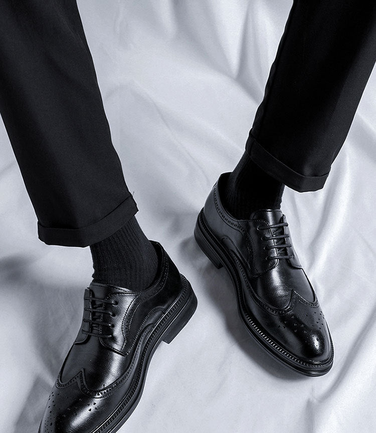 2023 men's black business formal leather shoes, men's thick-soled casual british style groom wedding 7