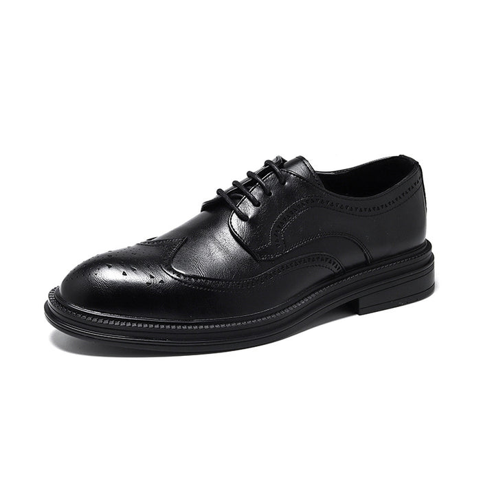 2023 men's black business formal leather shoes, men's thick-soled casual british style groom wedding
