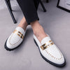 Men's White Leather Formal Shoes, Slip-On, Retro