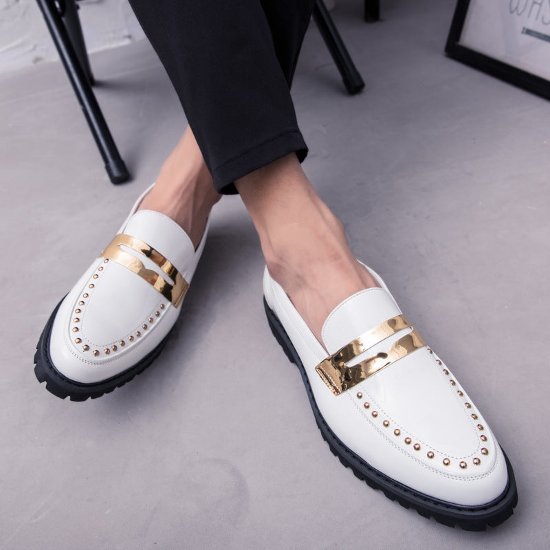 Menfashion glossy white leather shoes men's slip-on wedding photos retrocasual shoes british style s 2