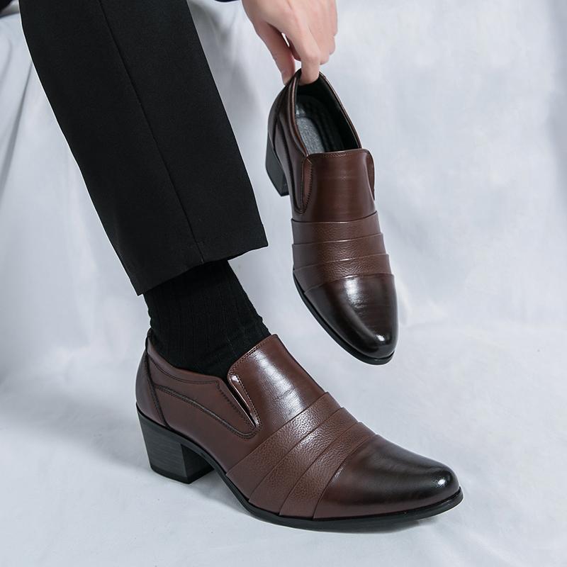 Men's Leather Formal Shoes, Pointed Toe, Slip-On, Style 7495