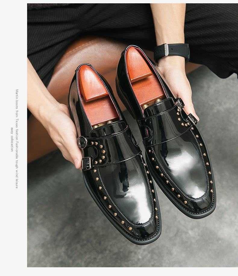 2026 spring men's plus size pointed toe patent leather dress shoes - british casual style hair styli 8