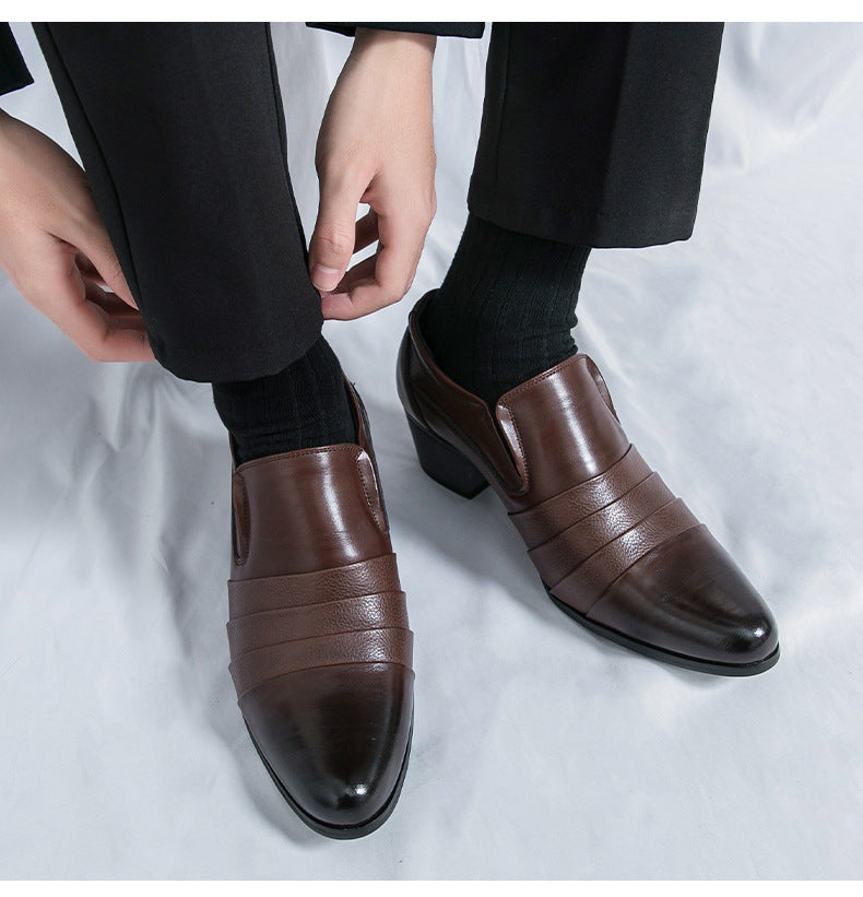 2026 spring new fashion men's business formal leather shoes pointed toe slip-on casual shoes height 8
