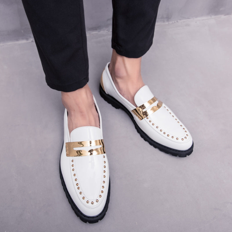 Menfashion glossy white leather shoes men's slip-on wedding photos retrocasual shoes british style s 13