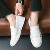Men's White Leather Loafers, Slip-On, Breathable
