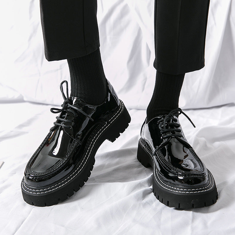 Cross-border mencasual glossy leather shoes men's round toe british patent leather men's shoes busin 14