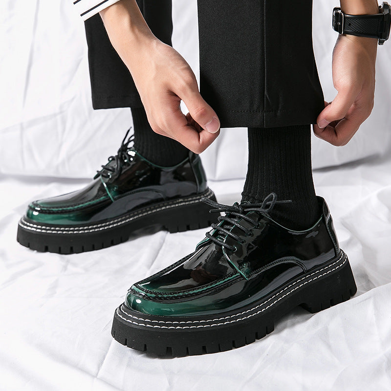 Cross-border mencasual glossy leather shoes men's round toe british patent leather men's shoes busin 13