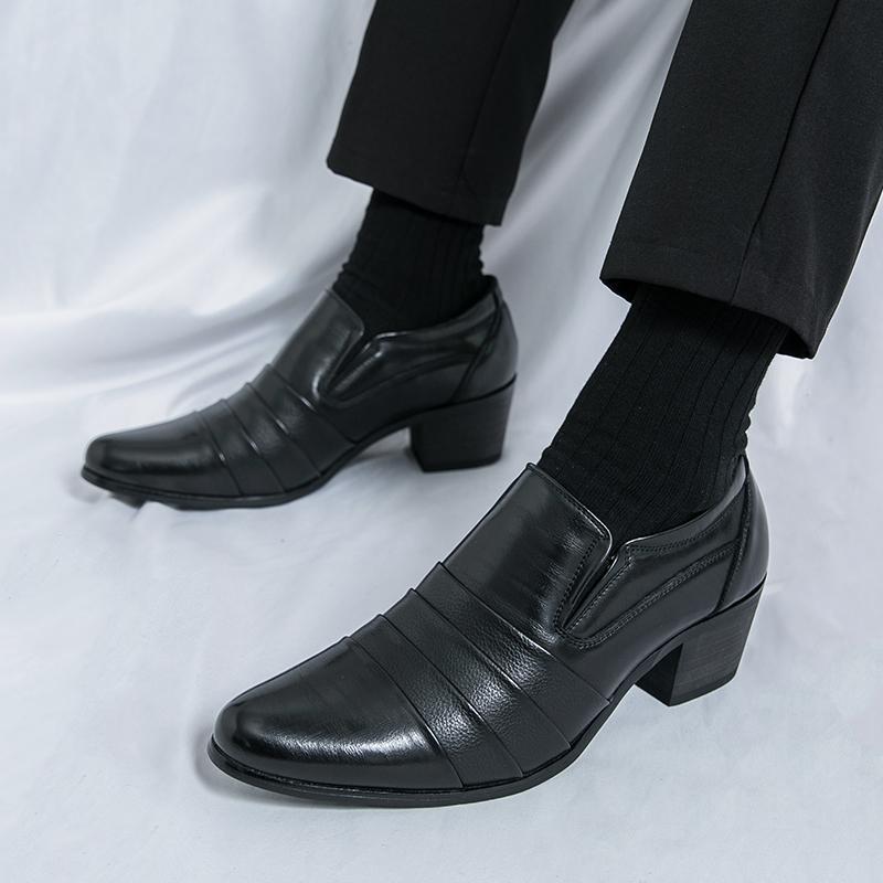 2026 spring new fashion men's business formal leather shoes pointed toe slip-on casual shoes height 4