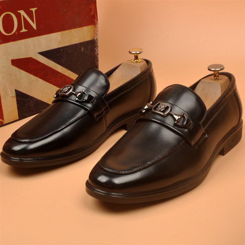 2026 new men's business casual shoes pointed toe leather loafers british style wedding shoes soft 12