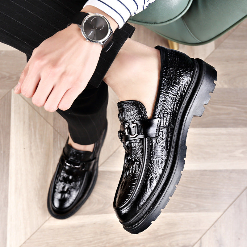 First-layer cowhide men crocodile pattern casual leather shoes 2026 spring new arrival set of feet 2