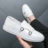 Men's White Leather Loafers, Slip-On, Breathable