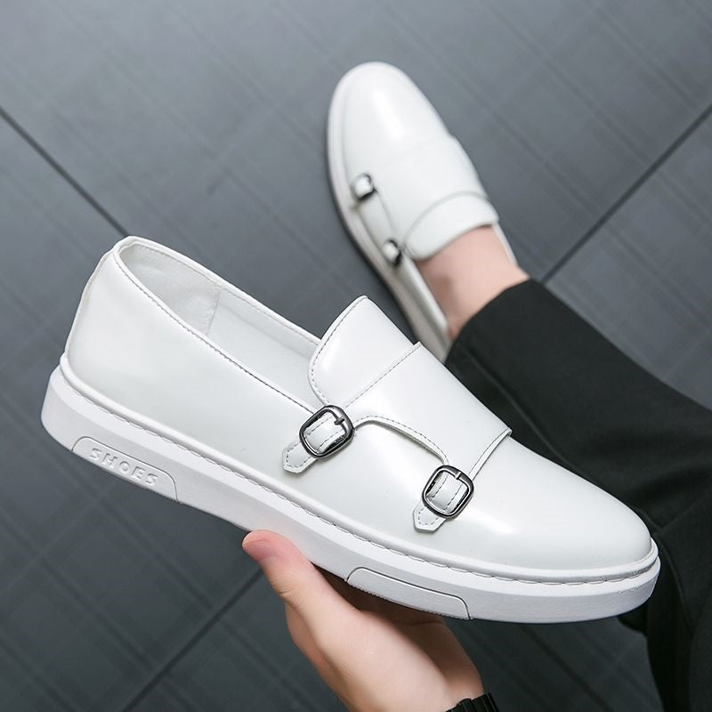 Men's White Leather Loafers, Slip-On, Breathable