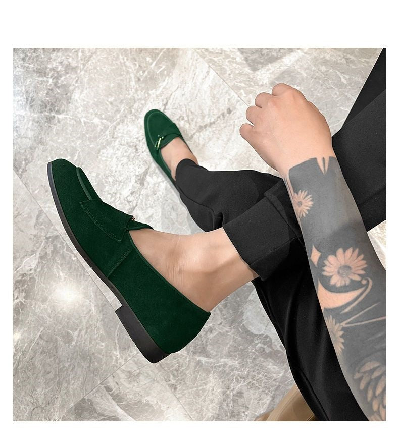 Lazy casual leather shoes slip-on soft bottom bean shoes menk-styletrendy frosted suede small leather 10