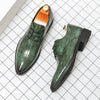 Men's Green Leather Dress Shoes, Pointed Toe, Business