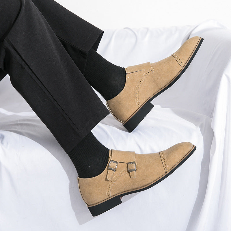2026exportpure color business monk shoes men's british fashion pointed toe office leather shoes form 2