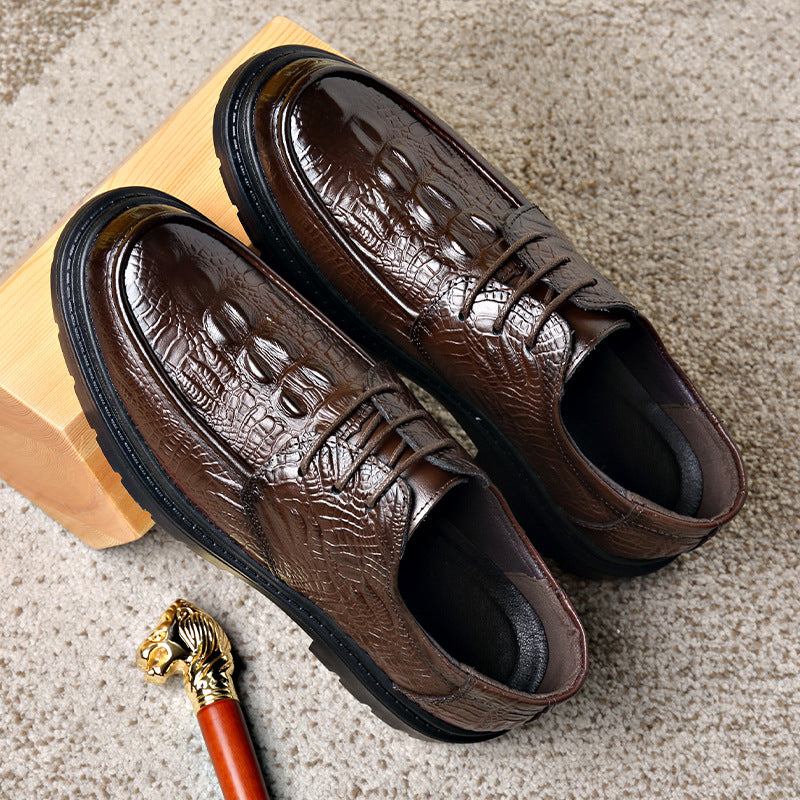 First-layer cowhide men crocodile pattern casual leather shoes 2026 spring new arrival set of feet 8