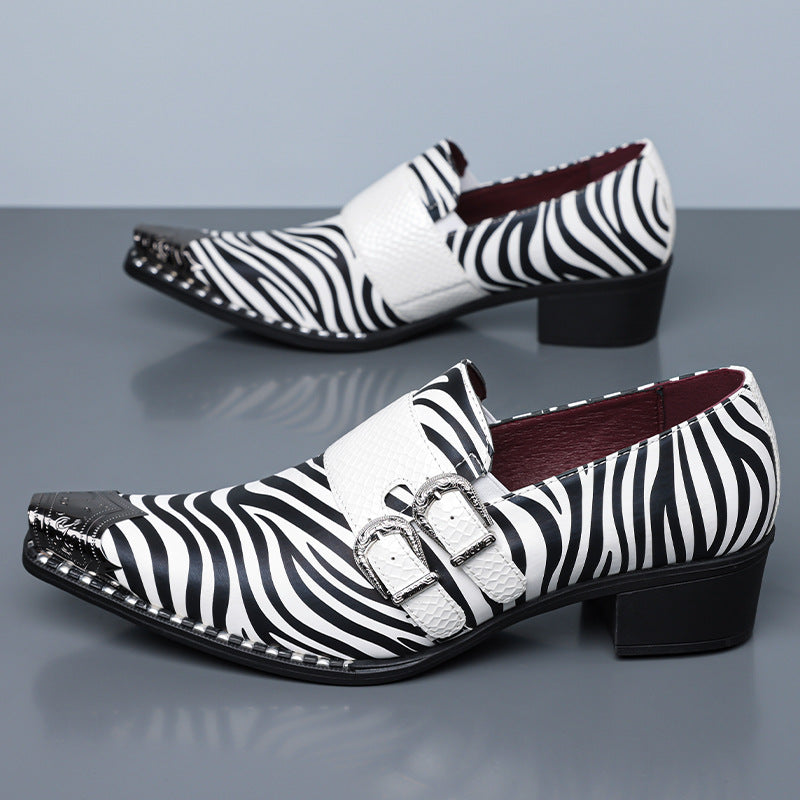 Amazon's best-selling cross-border zebra pattern iron toe double buckle leather shoes men's business 7