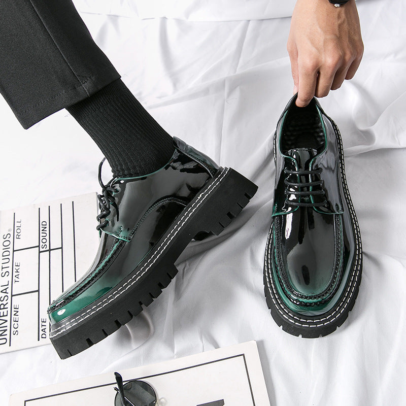 Cross-border mencasual glossy leather shoes men's round toe british patent leather men's shoes busin 7