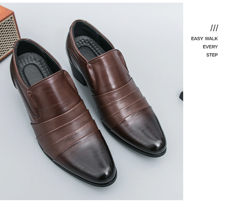 2026 spring new fashion men's business formal leather shoes pointed toe slip-on casual shoes height 9