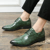 Men's Green Leather Dress Shoes, Pointed Toe, Business