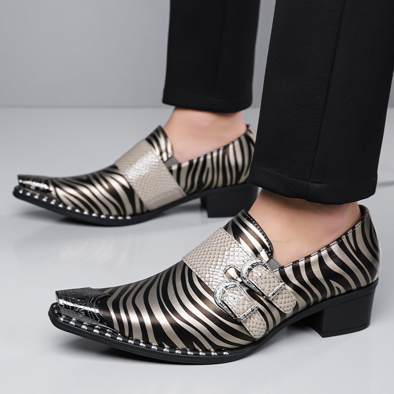 Amazon's best-selling cross-border zebra pattern iron toe double buckle leather shoes men's business 10