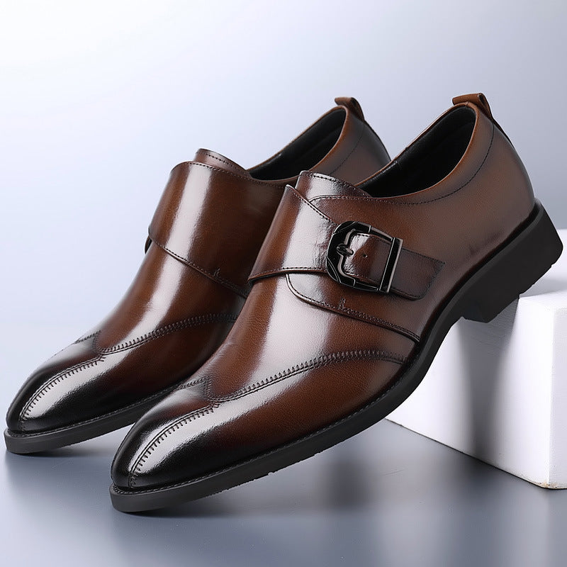 Men's Casual Leather Shoes - Color-Changing Buckle Design