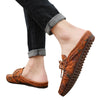 Men's Brown Leather Casual Shoes, Embroidered, Breathable